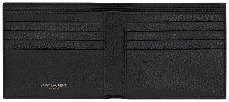Saint Laurent Tiny Cassandre EastWest Wallet In Grained Leather Nero