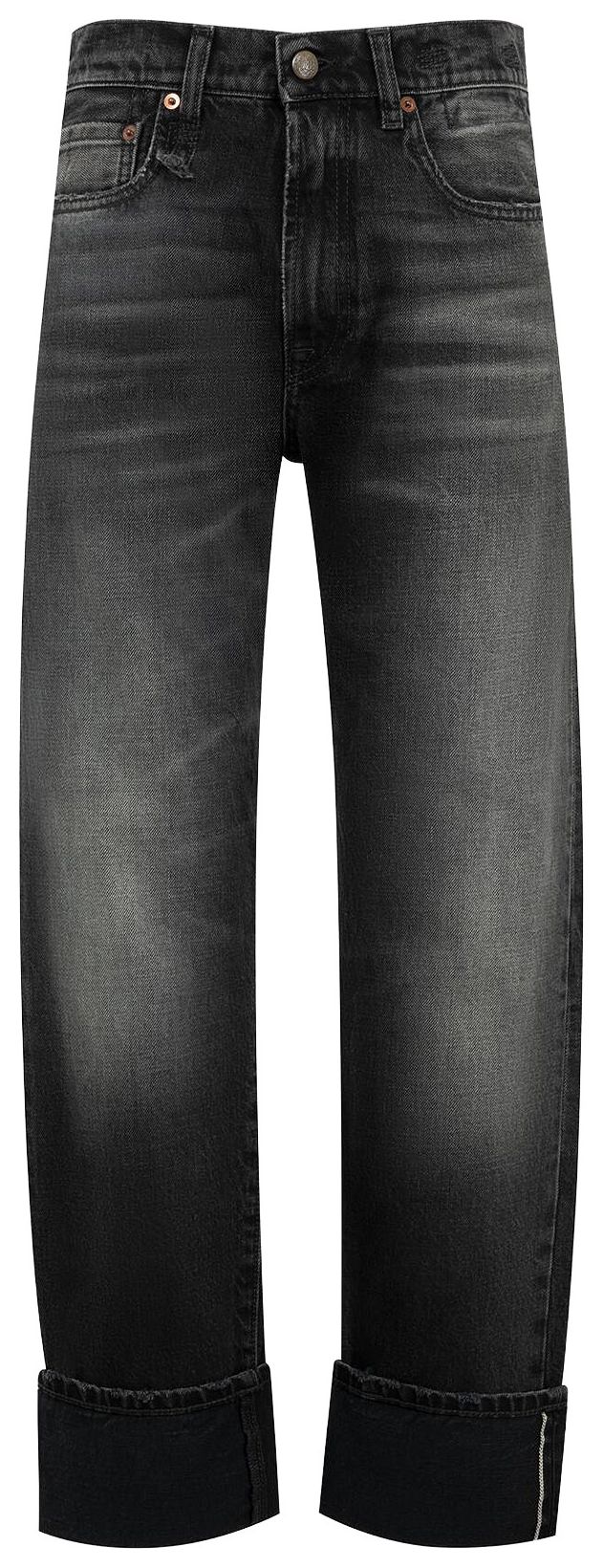 R13 Cuffed Bf Jean Black Eclipse Selvedge