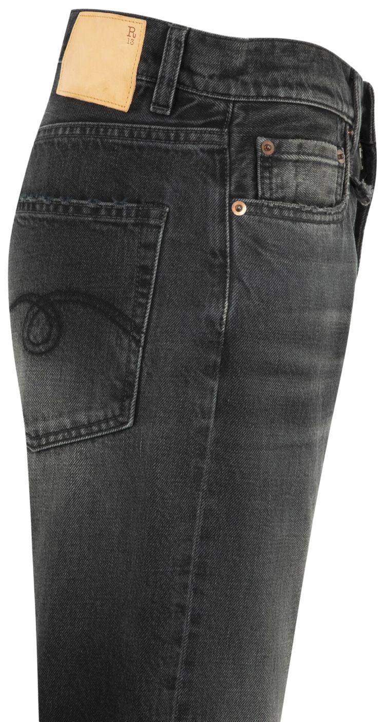 R13 Cuffed Bf Jean Black Eclipse Selvedge