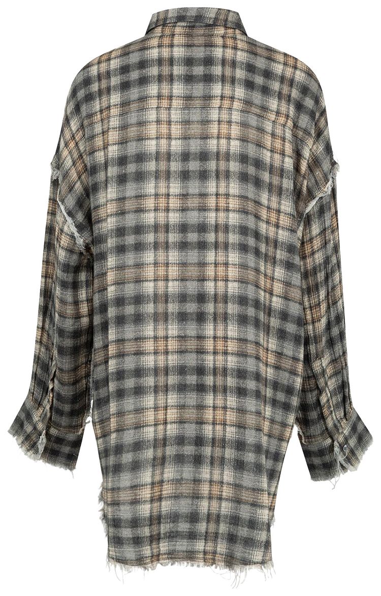 R13 Shredded Seam Drop Neck Shirt GreyCream Plaid