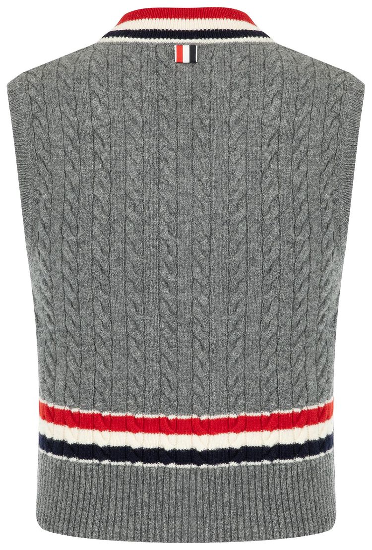 Thom Browne Cable V Neck Cricket Pullover Vest Medium Grey