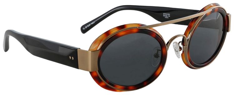 Dries Van Noten x Linda Farrow Oval Lenses Sunglasses T ShellBlackGoldGrey