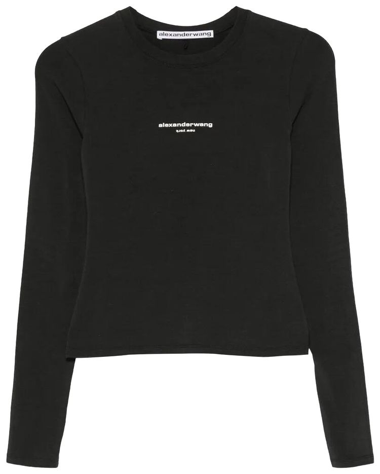 Alexander Wang Logo Print Fitted Long Sleeve Tee Black