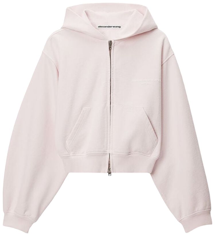 Alexander Wang Logo Print Zip Up Hoodie Washed Light Pink