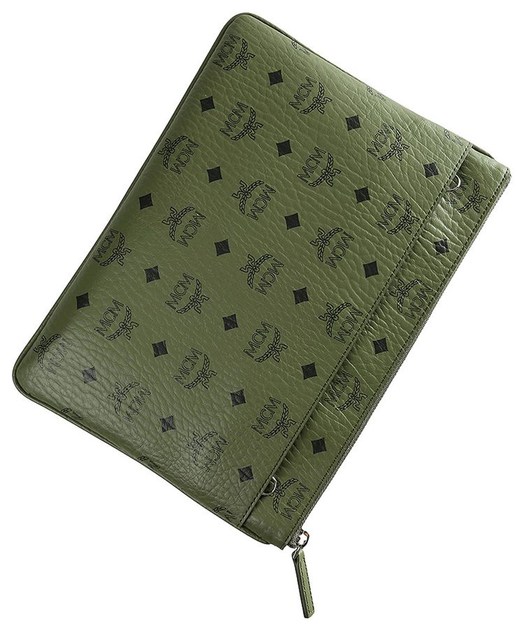 MCM Aren Vi Flat Medium Pouch Bag Khaki Moss