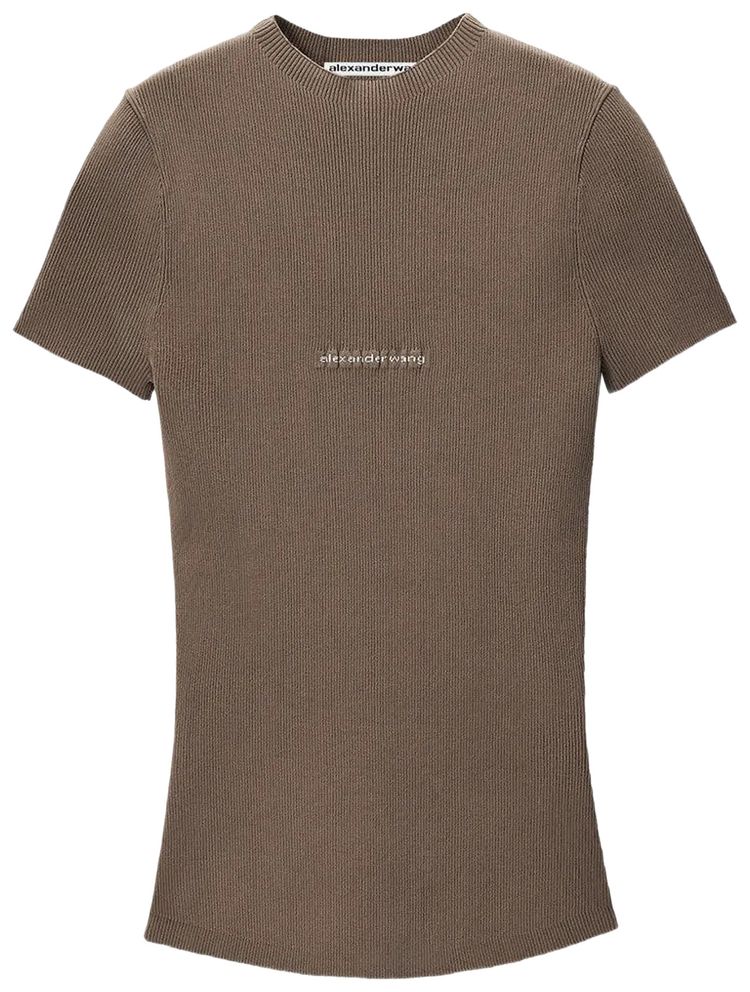 Alexander Wang Jacquard Logo Short Sleeve Crewneck Top SilverMink