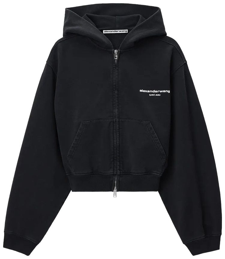 Alexander Wang Logo Print Zip Up Hoodie Washed Black