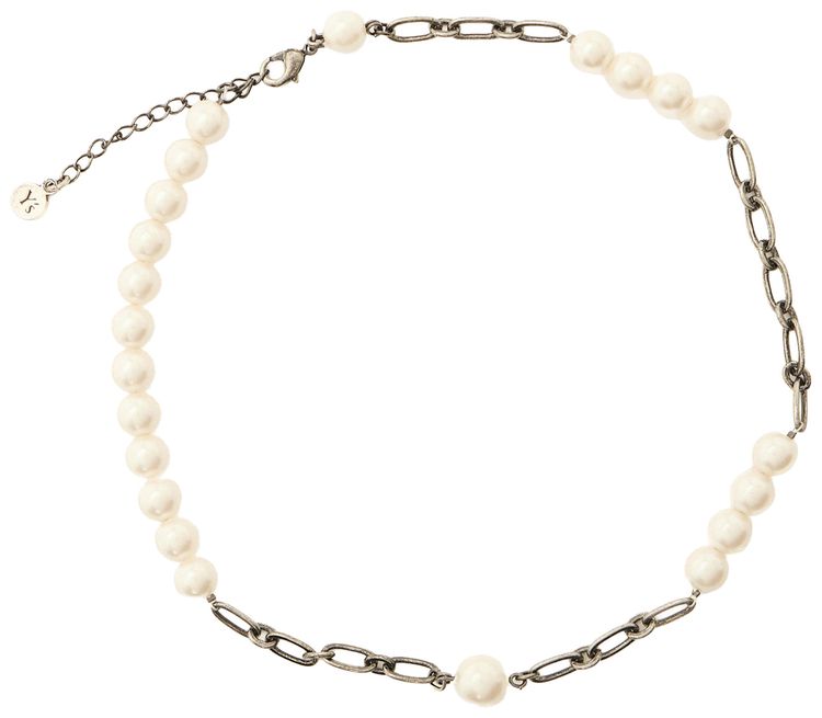 Ys Pearl And Chain Choker Silver