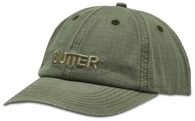 Butter Goods Ripstop Rounded Logo 6 Panel Cap Washed Army