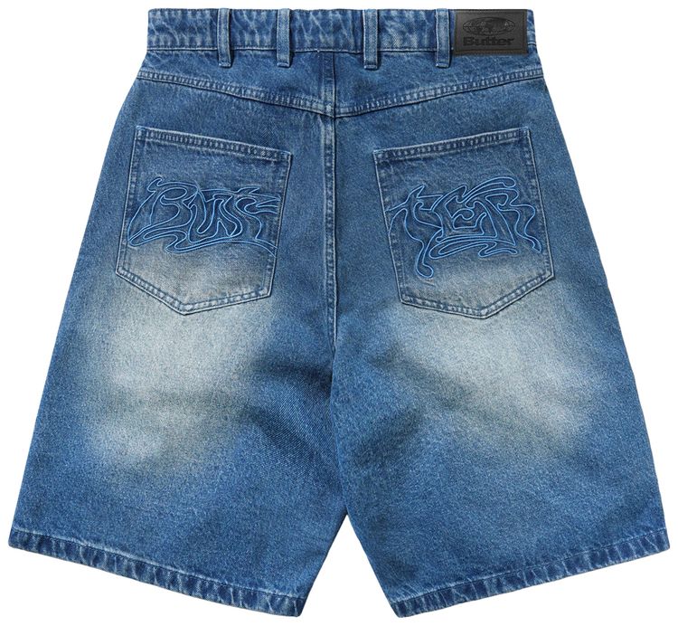 Butter Goods Drummer Baggy Denim Shorts Stone Wash Blue