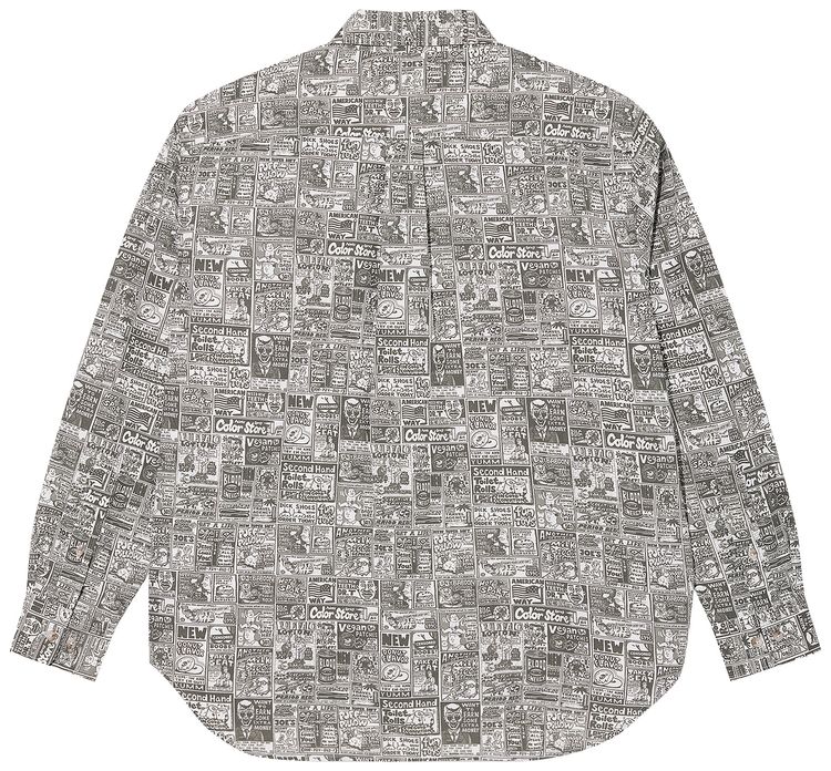 Polar Skate Co Ben Long Sleeve Newspaper Shirt Light Grey