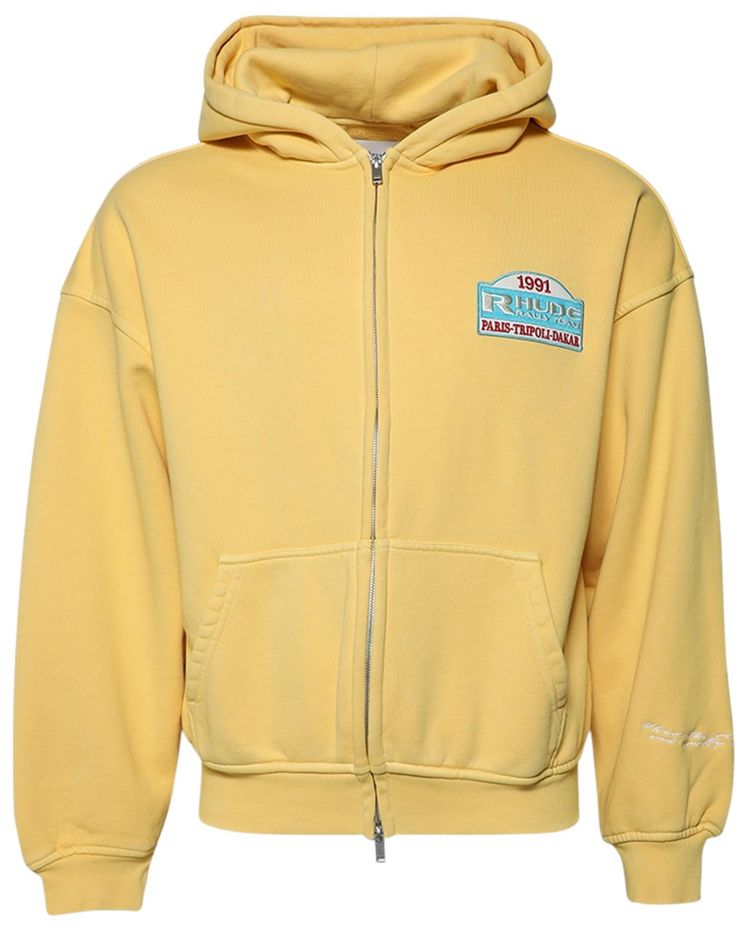Rhude Tripoli Rally Team Zip Up Hoodie Washed YellowBlue