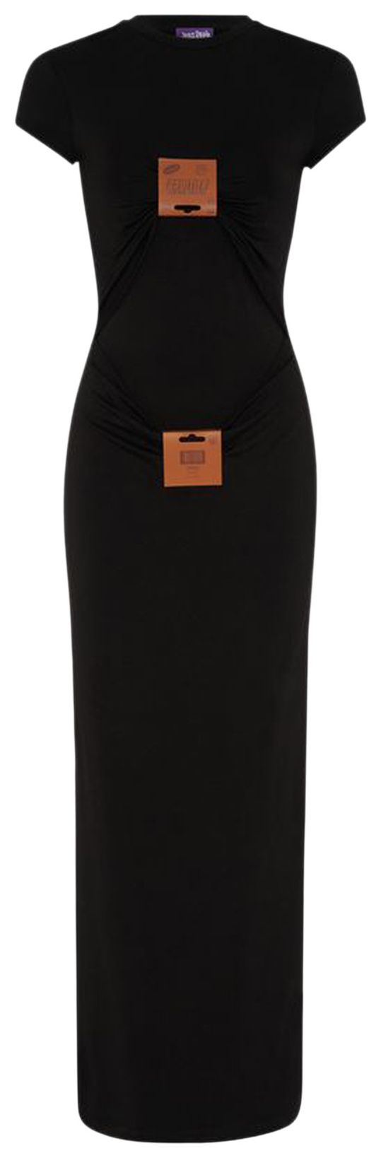 Jean Paul Gaultier Stretch Viscose Jersey Long Dress With Leather Tag Detail Black