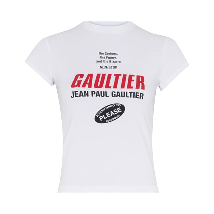 Jean Paul Gaultier Stretch Cotton Jersey Tee Printed Gaultier Logo WhiteBlackRed