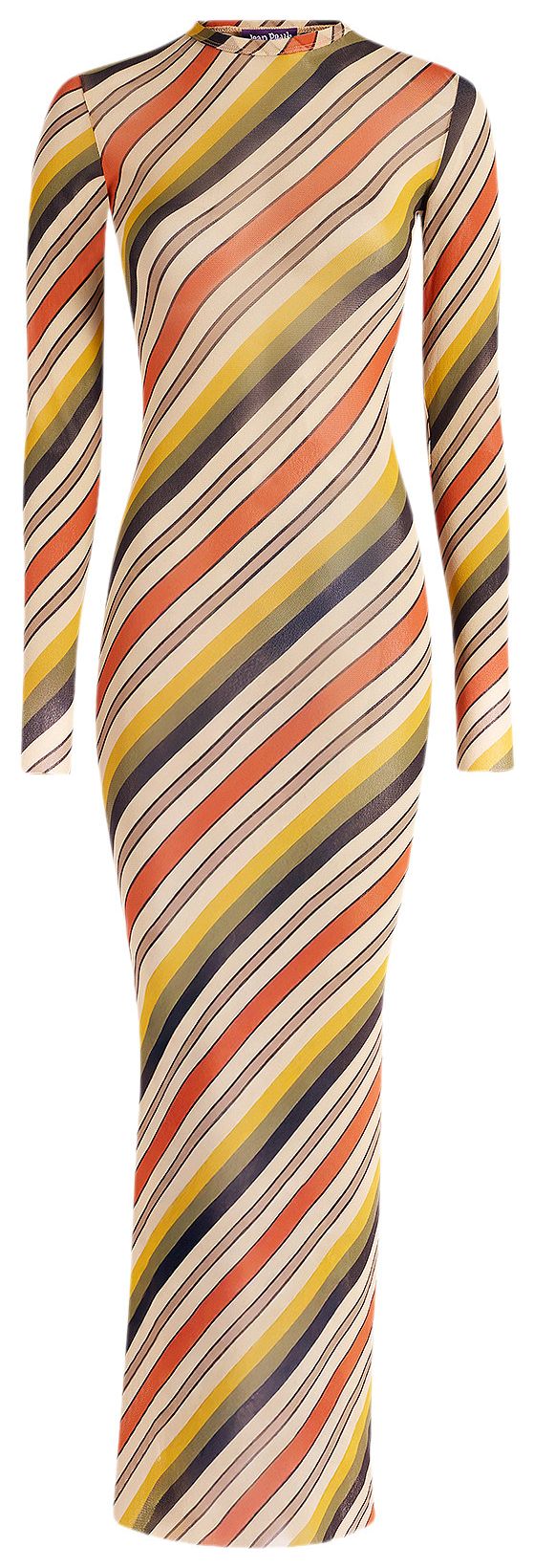 Jean Paul Gaultier Mesh Long Dress Printed Retro Stripe Multicolor