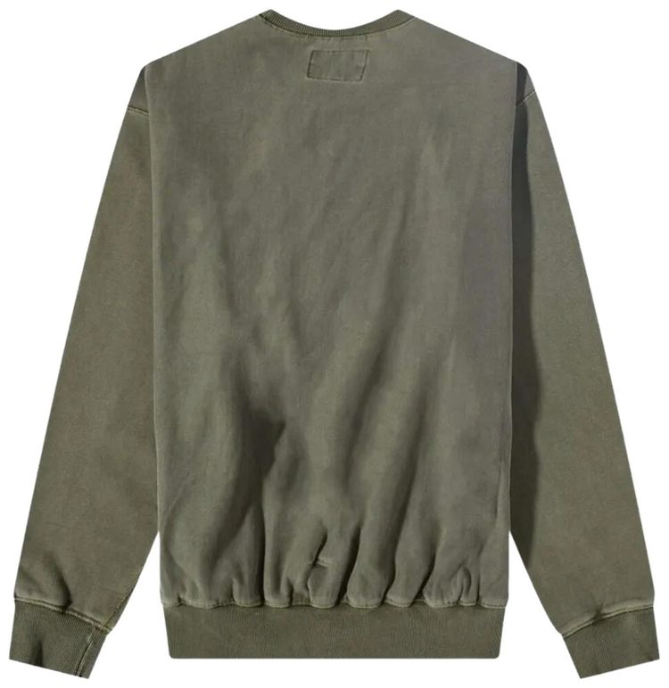 Awake NY Pigment Dyed Logo Embroidered Crewneck Sweatshirt Moss Green