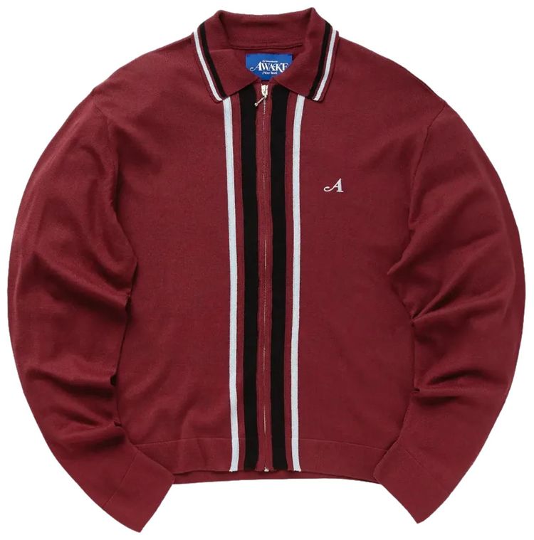 Awake NY Zip Up Striped Cardigan Merlot Burgundy