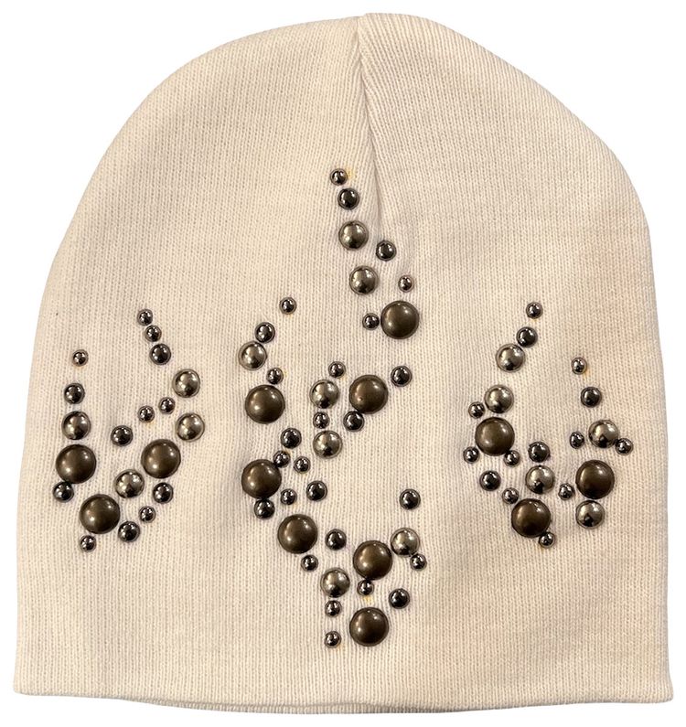 Hellstar Studded Flame Beanie White