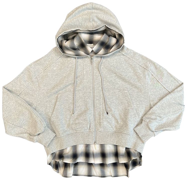 Feng Chen Wang 2 In 1 Zip Hoodie With Check Shirt Grey