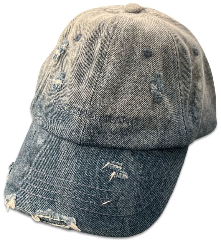 Feng Chen Wang Denim Washed Printed Cap Blue