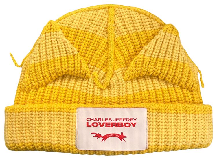 Charles Jeffrey Loverboy Chunky Ears Beanie Yellow Stripe