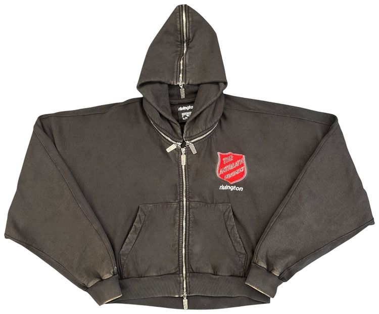 RIVINGTON roi Rebis Anti Death Rose Zip Hoodie Washed Black