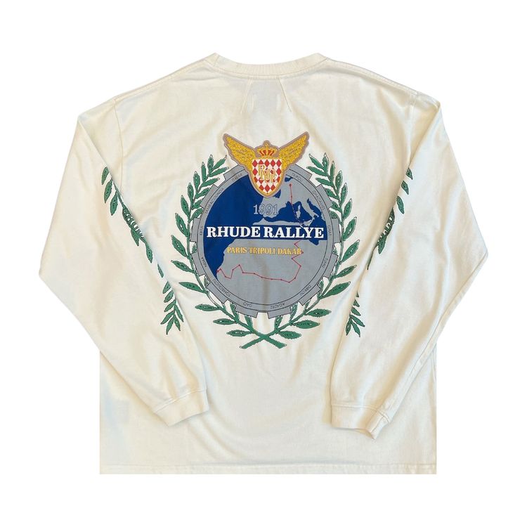 Rhude Tripoli Wreath Long Sleeve Tee Vintage WhiteGreenBlue