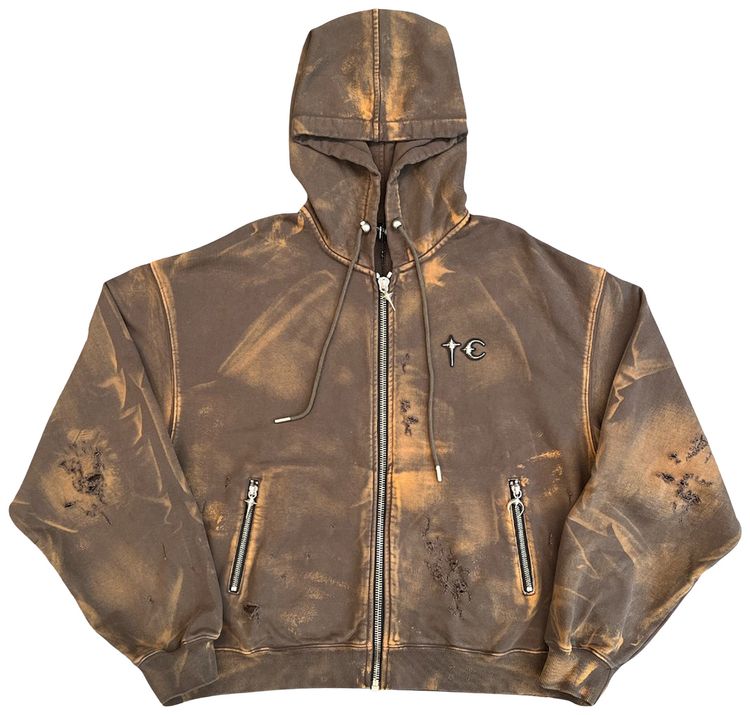 Thug Club Two Tone Washed Zip Up Hoodie Olive
