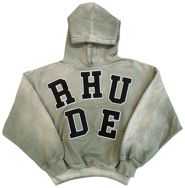 Rhude Chenille Patch Logo Hoodie Washed OliveBlack