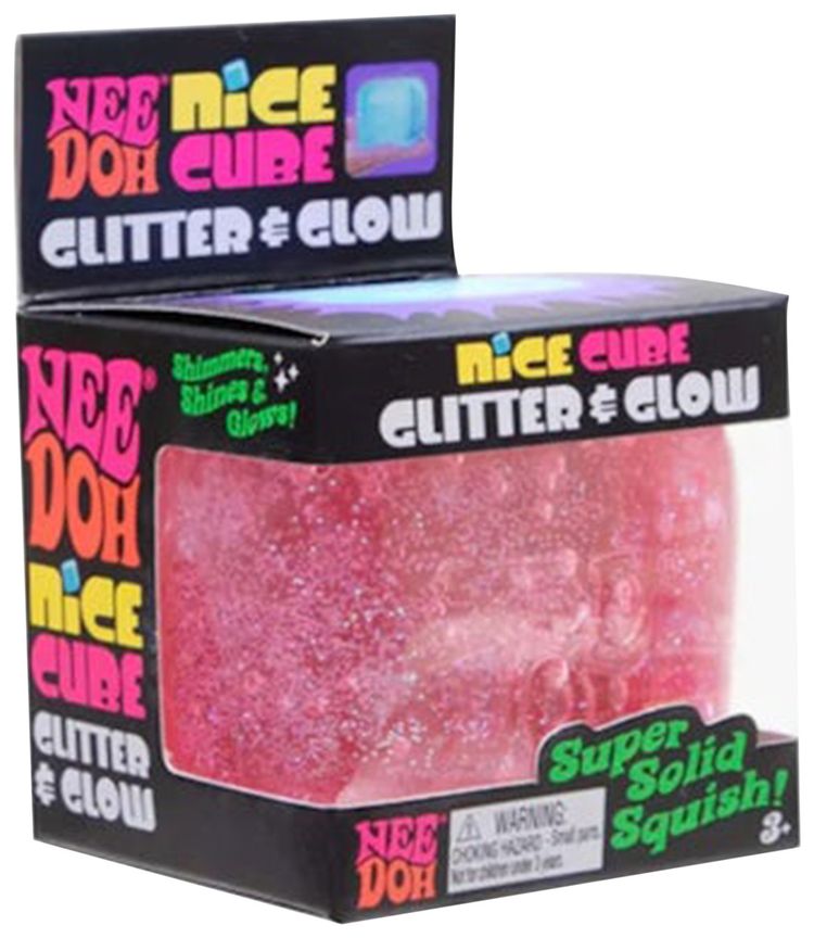 NeeDoh Nice Cube Glitter And Glow Squishy Fidget Toy Pink