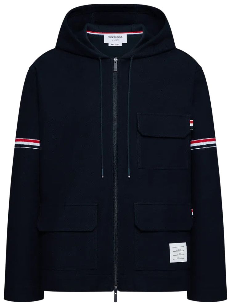 Thom Browne Double Face Tech Twill Oversized Zip Up Parka Navy