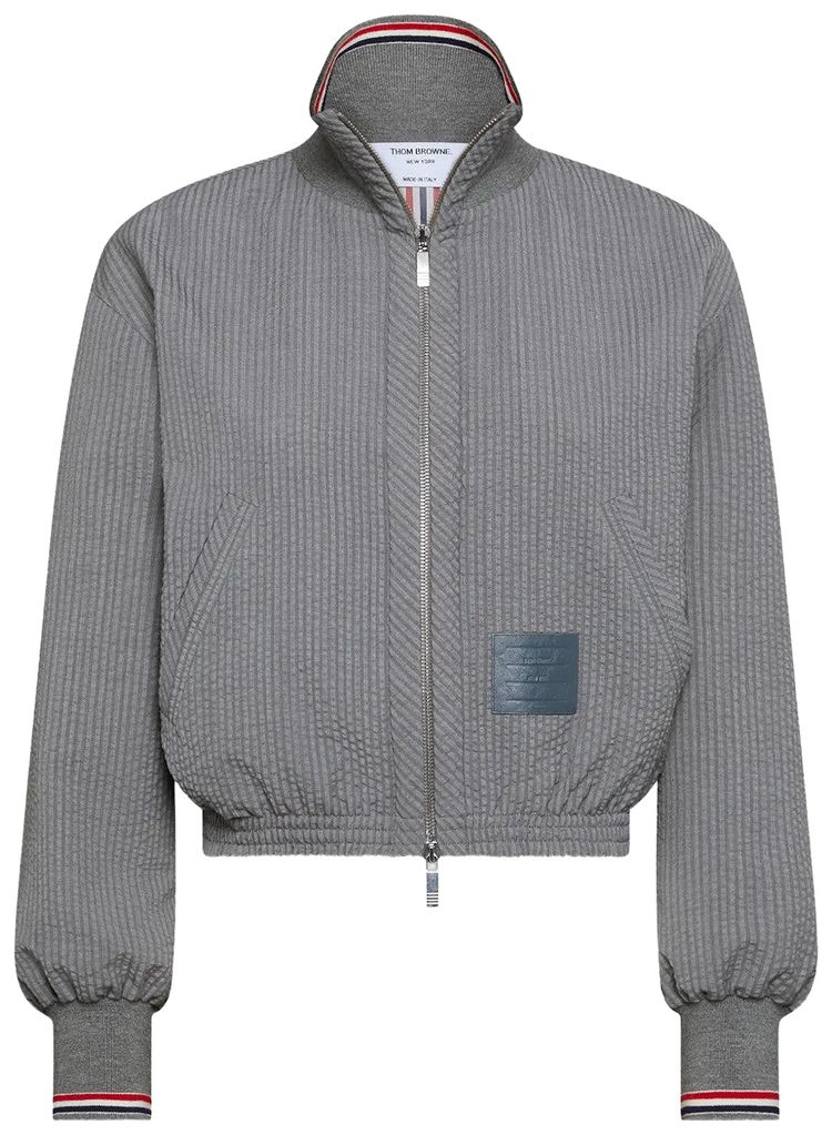 Thom Browne Wool Seersucker Zip Up Track Jacket Light Grey
