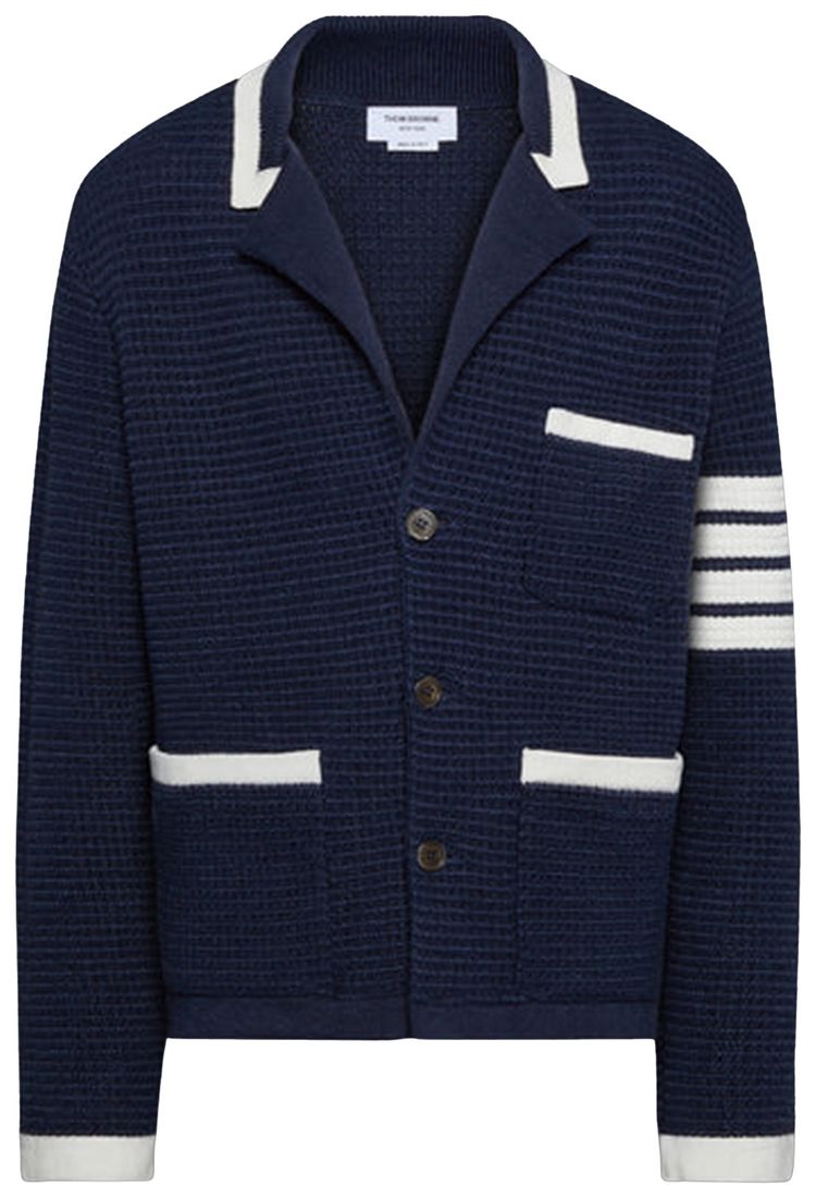 Thom Browne 4 Bar Stripe Stitch Cardigan Jacket Dark Blue