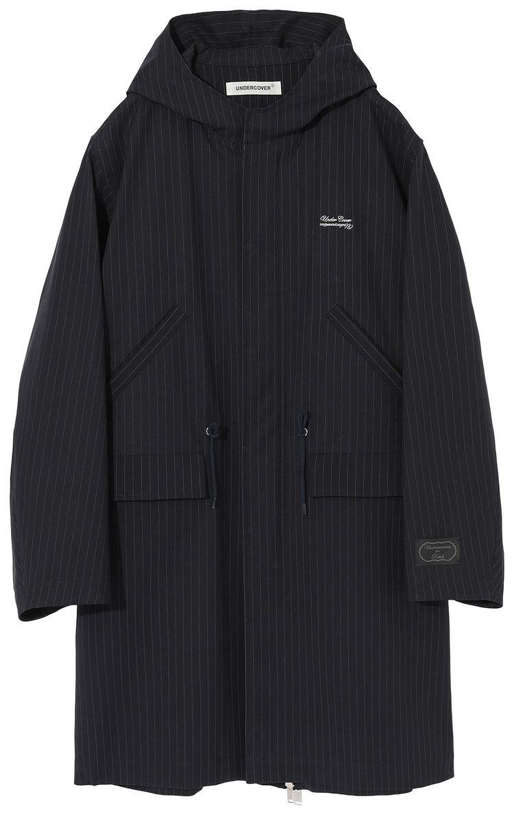 Undercover Hooded Drawstring Long Coat Navy