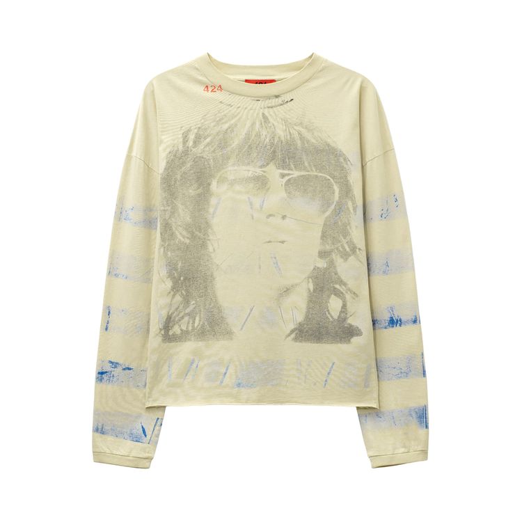 424 Striped Keith Richards Portrait Long Sleeve Salt White