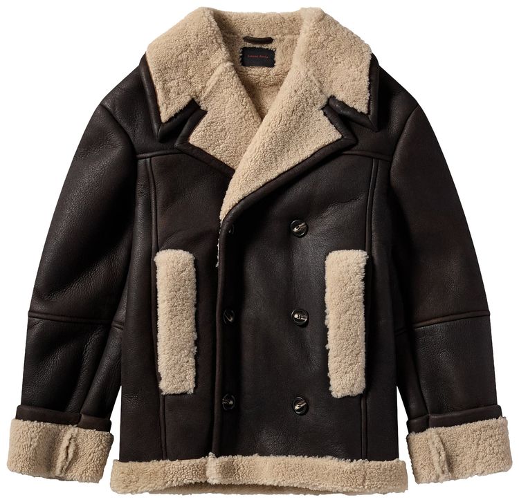Simone Rocha Double Breasted Shearling Aviator Jacket Brown