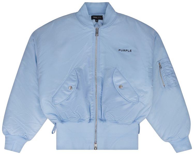 PURPLE BRAND Satin Zip Front Bomber Blue