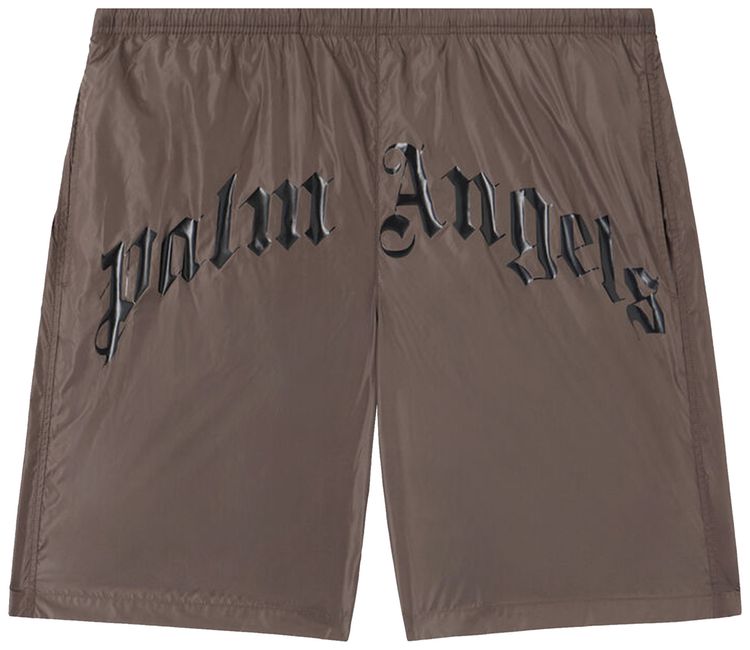 Palm Angels Curved Logo Swimshorts BrownBlack