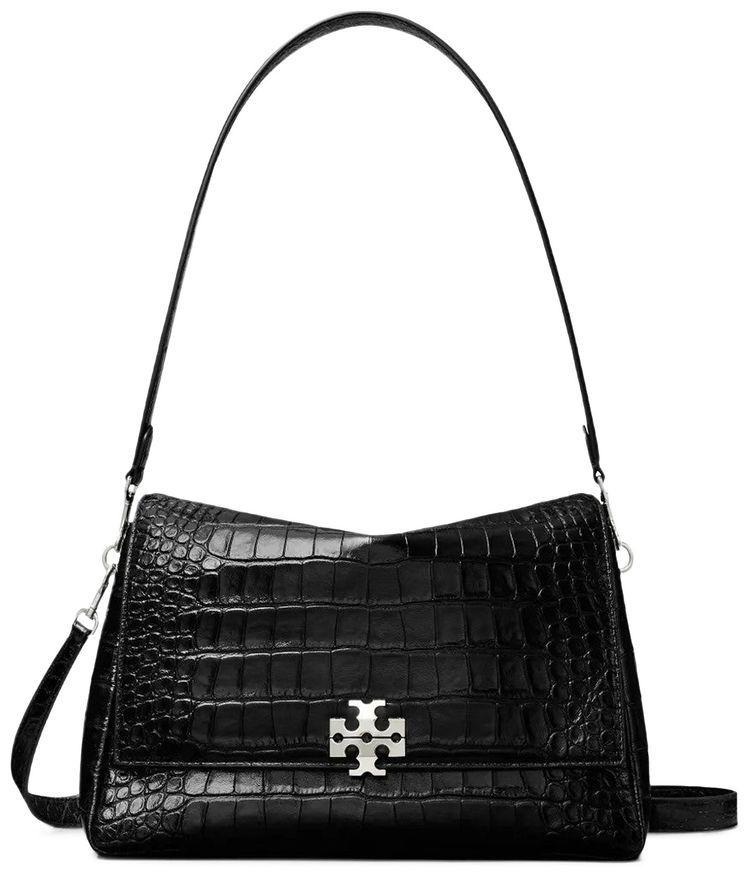 Tory Burch Charlie Embossed Croc Shoulder Bag Black