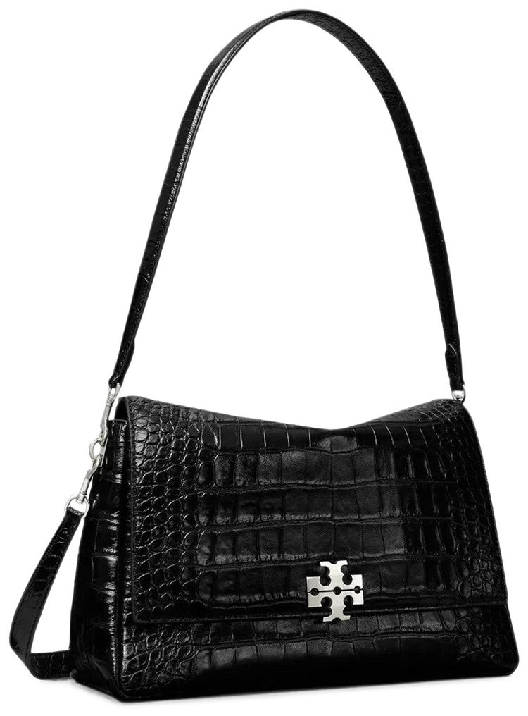 Tory Burch Charlie Embossed Croc Shoulder Bag Black