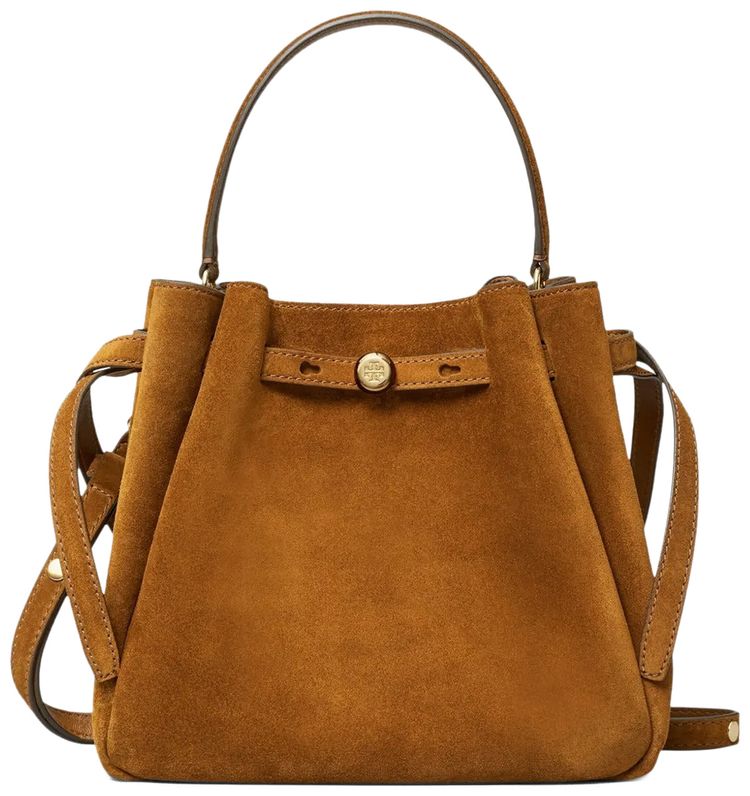 Tory Burch Romy Suede Bucket Bag Caramel
