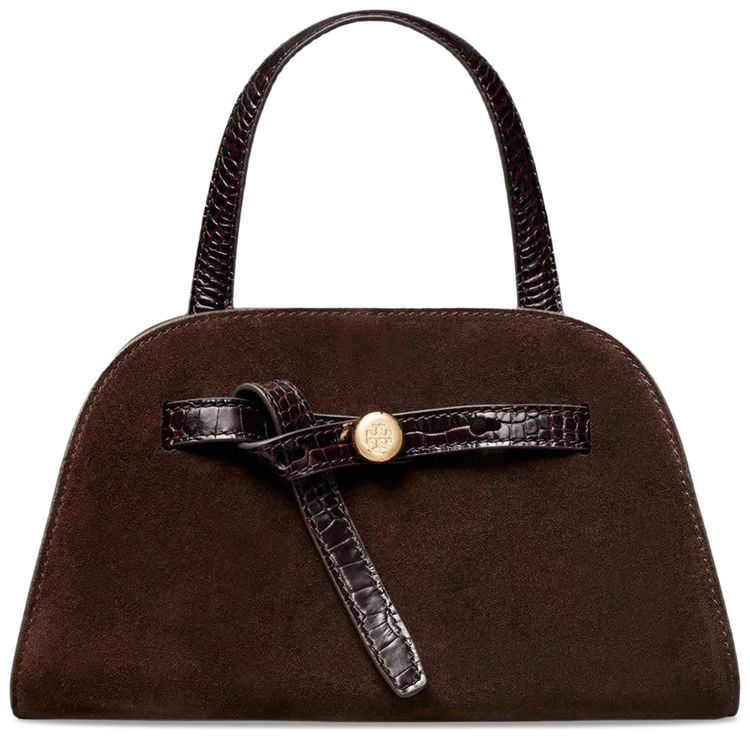 Tory Burch Romy Suede Small Bauletto Bag Dark Cocoa