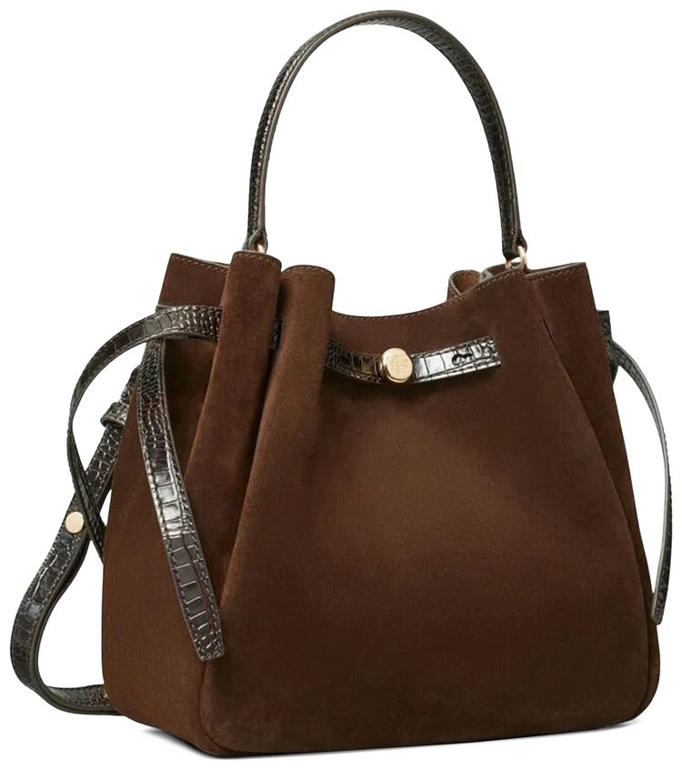 Tory Burch Romy Suede Bucket Bag Dark Cocoa