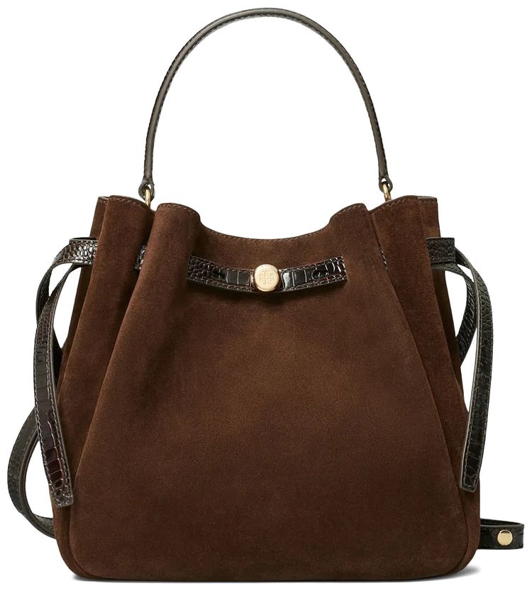 Tory Burch Romy Suede Bucket Bag Dark Cocoa