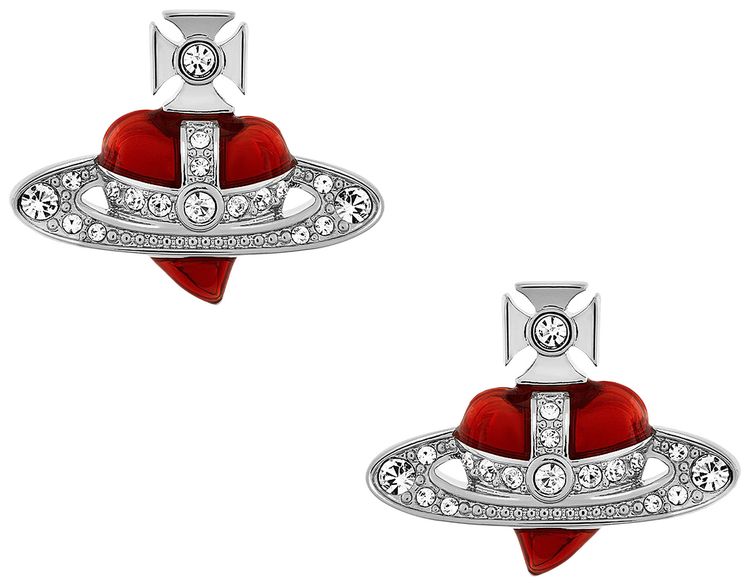 Vivienne Westwood New Diamante Heart Earrings CrystalIndian Pink