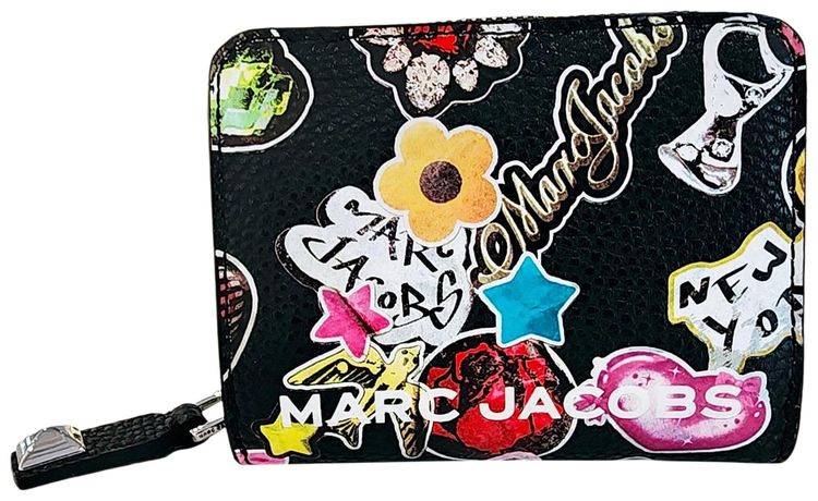Marc Jacobs Sticker Print Bold Mini Compact Wallet BlackMulticolor