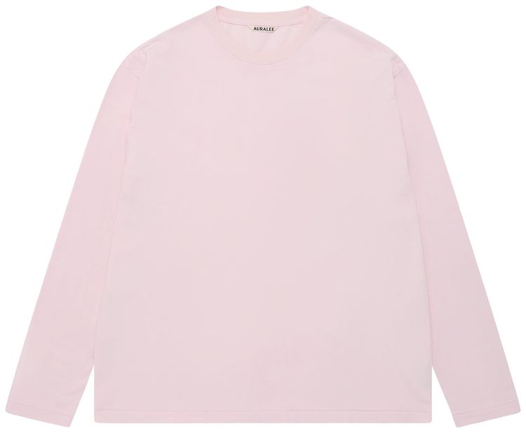 Auralee Brushed Organic Cotton Jersey Long Sleeve Tee Pale Pink