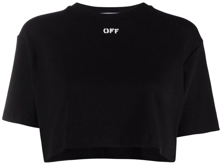 Off White Basic Rib Cropped Casual Tee BlackWhite