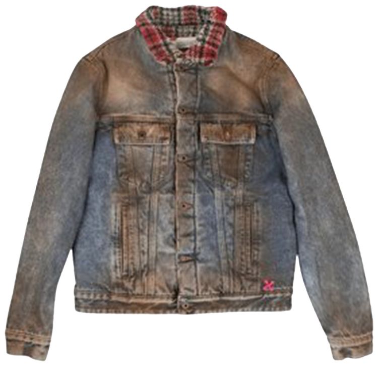 Off White Denim Checked Jacket Blue Denim
