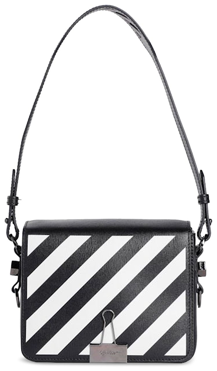 Off White Diagonal Binder Clip Bag Black